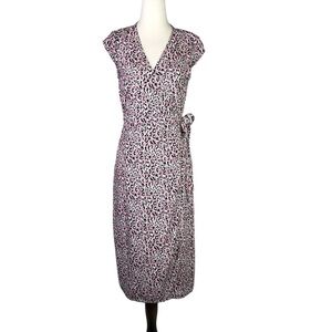 J. Crew Wrap Dress pink black leopard print cap sleeves viscose size SP